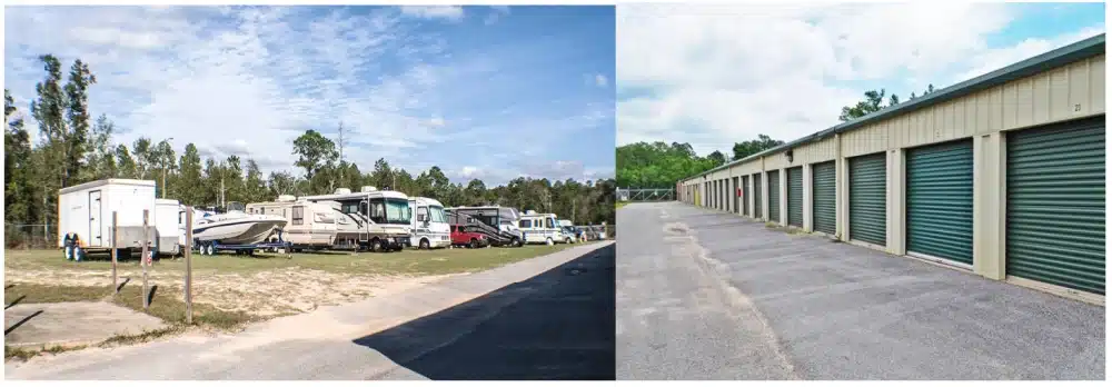 Exterior of storage facility and RV parking.