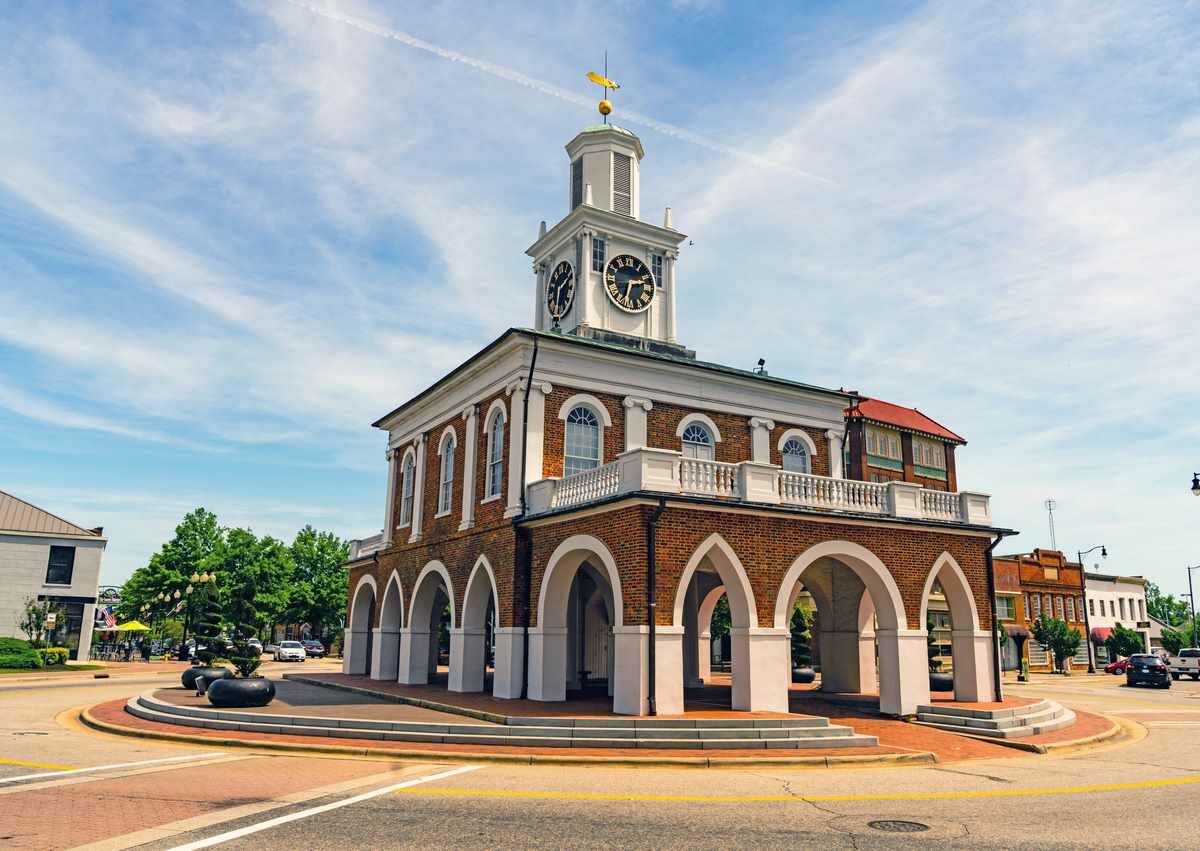 The Market House historic building in Fayetteville, NC, at the Market Square.