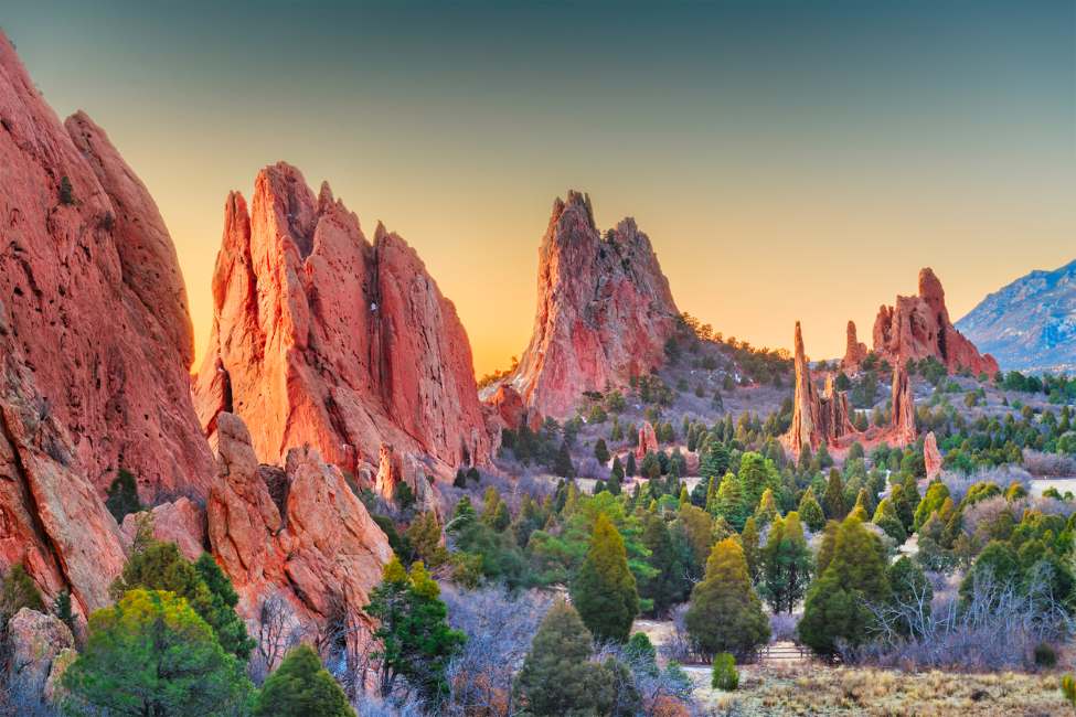 Skyline view of the Garden of the Gods attraction in Colorado Spring