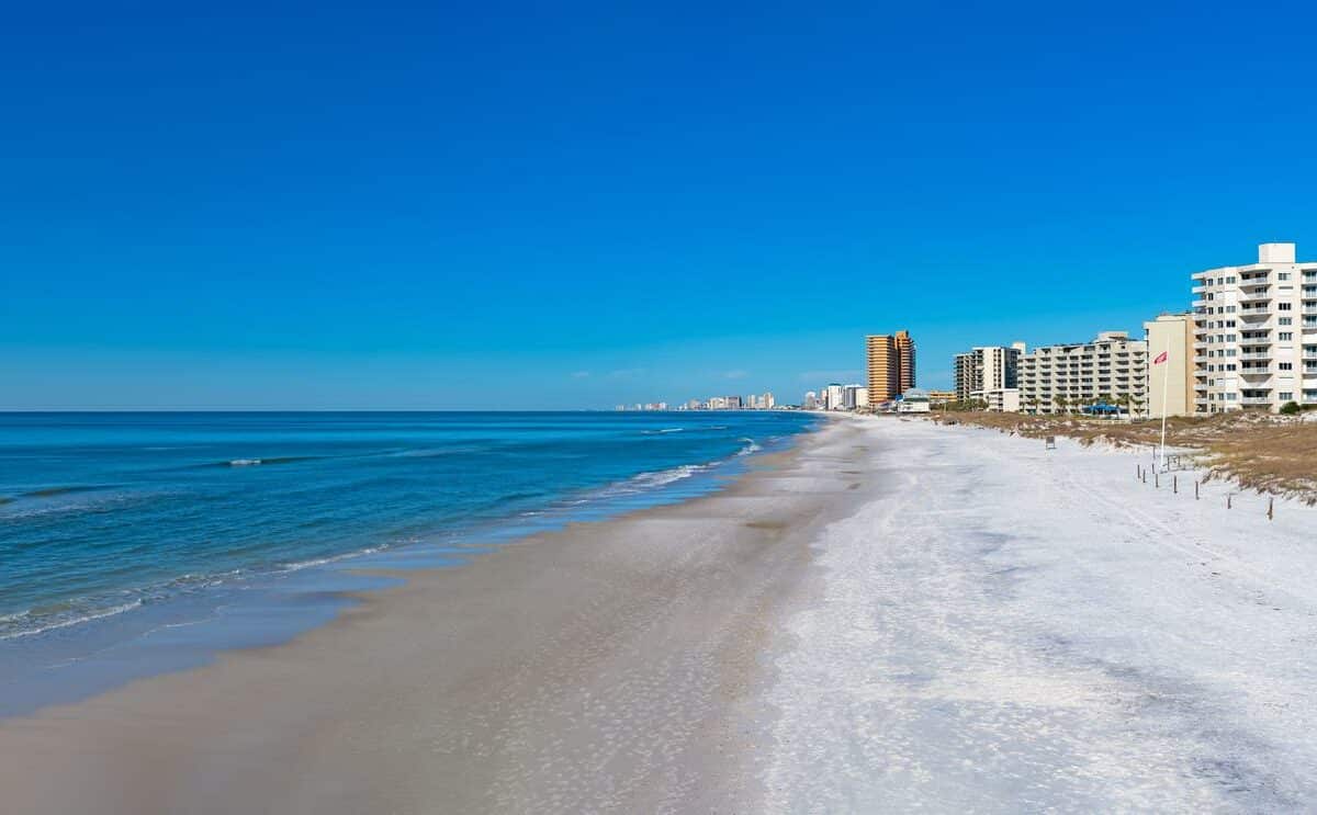The frozen sandy beach of Panama City, FL, in the winter.