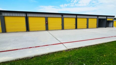 storages with yellow roll-up doors