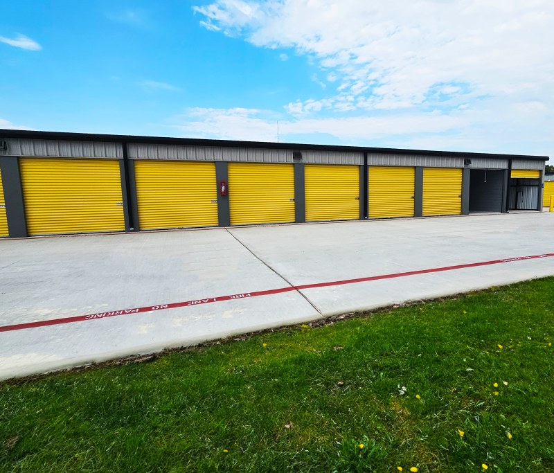 storages with yellow roll-up doors